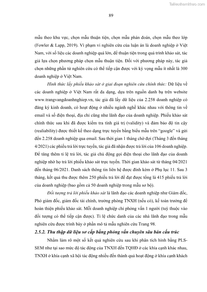 Luận án tiến sĩ kế toán Nghiên cứu về tác động của trách nhiệm xã hội đến thành quả hoạt động của các doanh nghiệp ở Việt Nam - 9 Trang 98