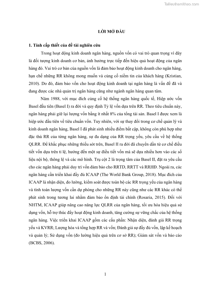 Luận án tiến sĩ kinh tế Khung đánh giá an toàn vốn nội bộ ICAAP của Ngân hàng Thương mại cổ phần Công thương Việt Nam - 1 Trang 12