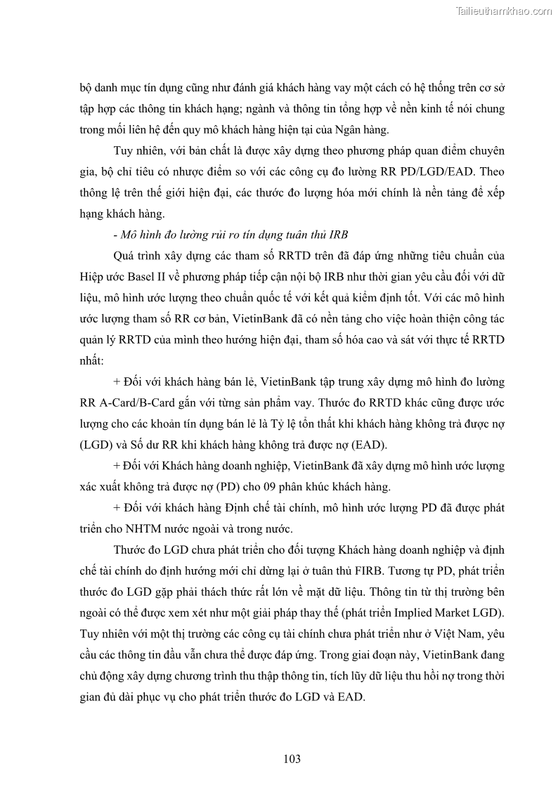 Luận án tiến sĩ kinh tế Khung đánh giá an toàn vốn nội bộ ICAAP của Ngân hàng Thương mại cổ phần Công thương Việt Nam - 10 Trang 114