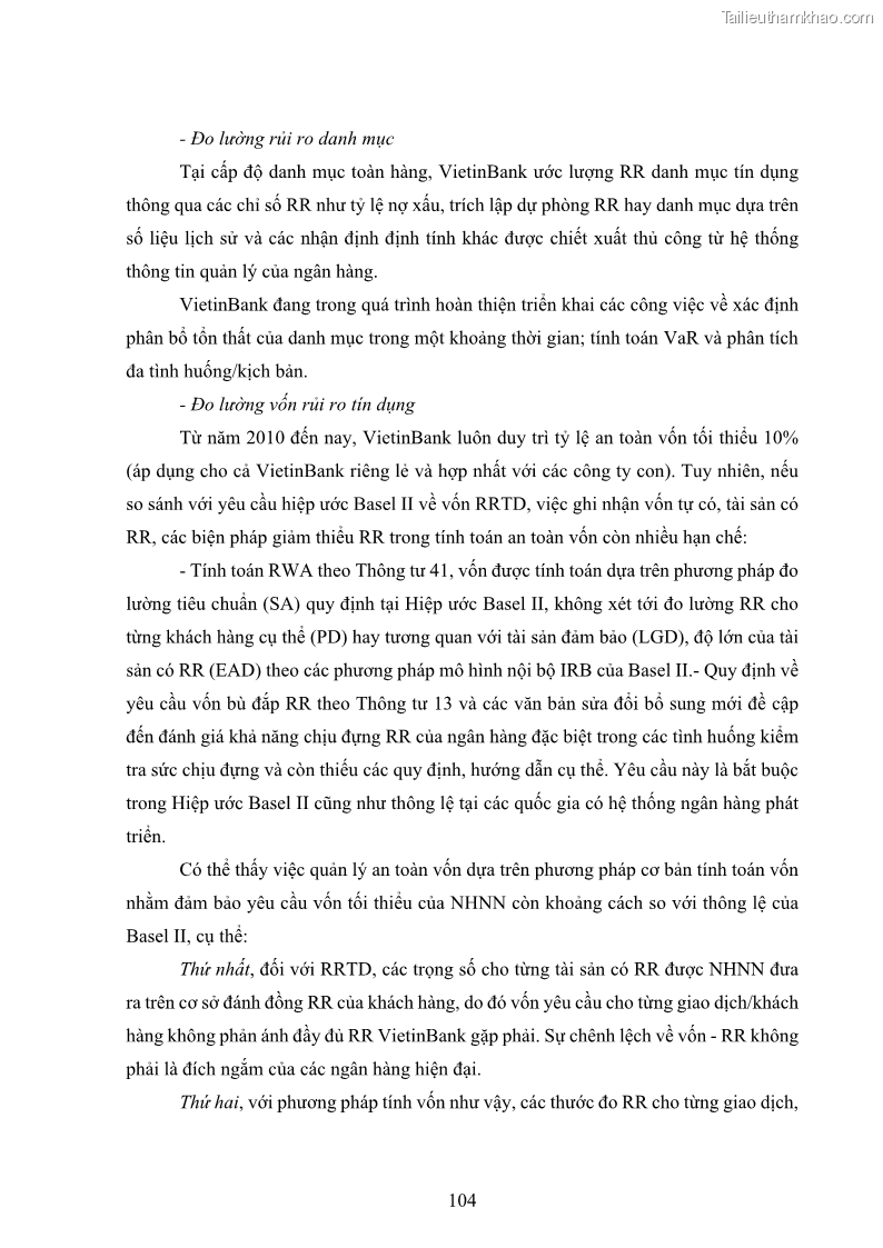 Luận án tiến sĩ kinh tế Khung đánh giá an toàn vốn nội bộ ICAAP của Ngân hàng Thương mại cổ phần Công thương Việt Nam - 10 Trang 115