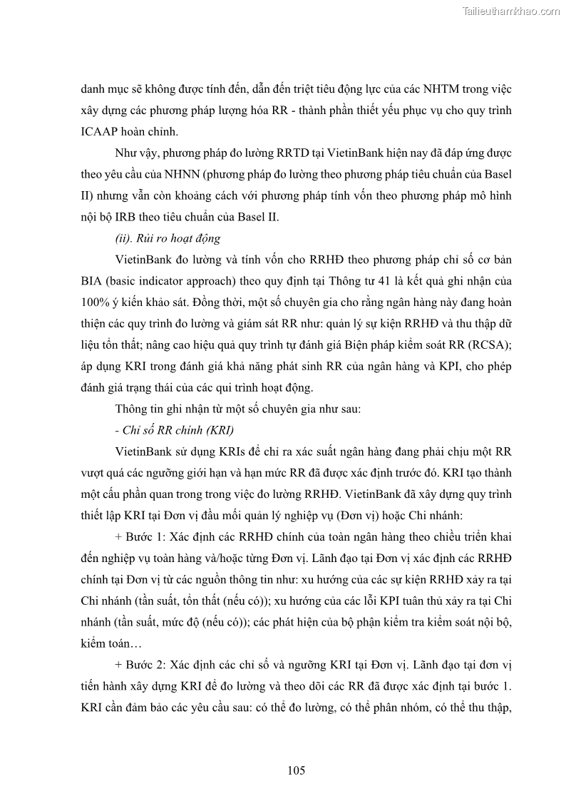 Luận án tiến sĩ kinh tế Khung đánh giá an toàn vốn nội bộ ICAAP của Ngân hàng Thương mại cổ phần Công thương Việt Nam - 10 Trang 116
