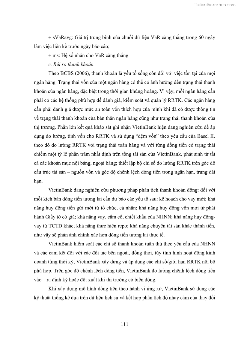 Luận án tiến sĩ kinh tế Khung đánh giá an toàn vốn nội bộ ICAAP của Ngân hàng Thương mại cổ phần Công thương Việt Nam - 11 Trang 122