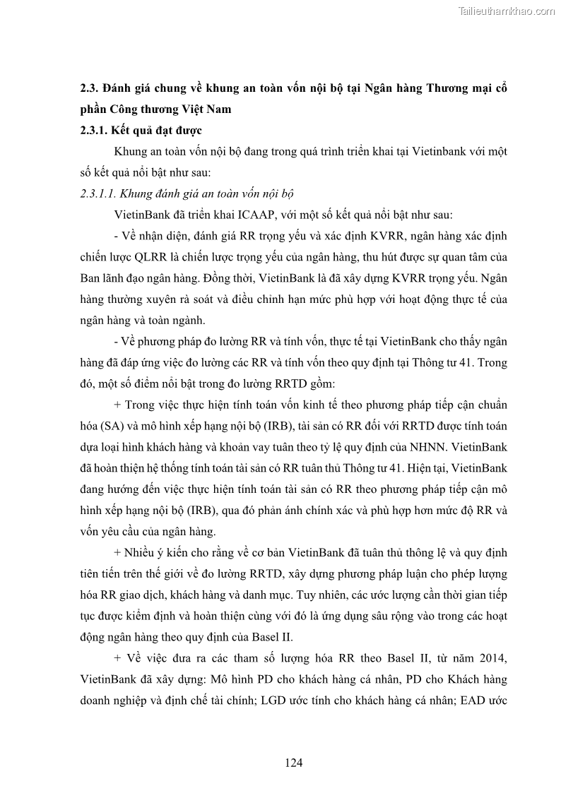 Luận án tiến sĩ kinh tế Khung đánh giá an toàn vốn nội bộ ICAAP của Ngân hàng Thương mại cổ phần Công thương Việt Nam - 12 Trang 135