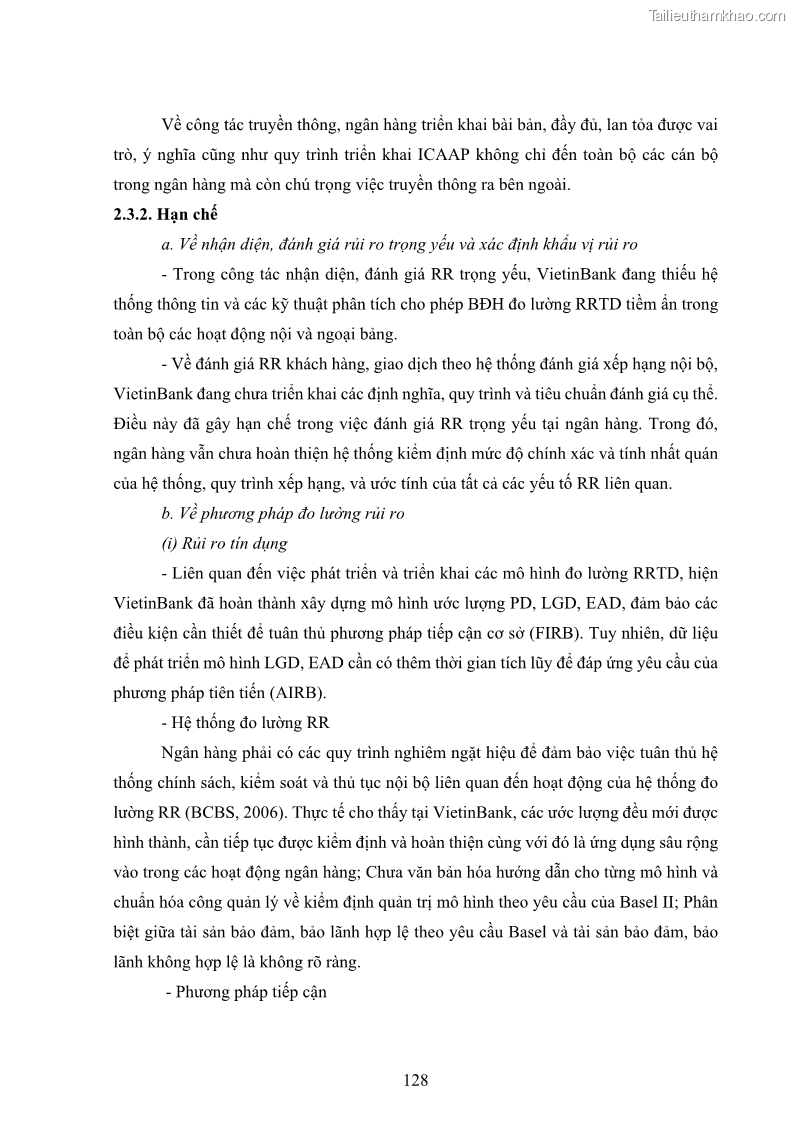 Luận án tiến sĩ kinh tế Khung đánh giá an toàn vốn nội bộ ICAAP của Ngân hàng Thương mại cổ phần Công thương Việt Nam - 12 Trang 139