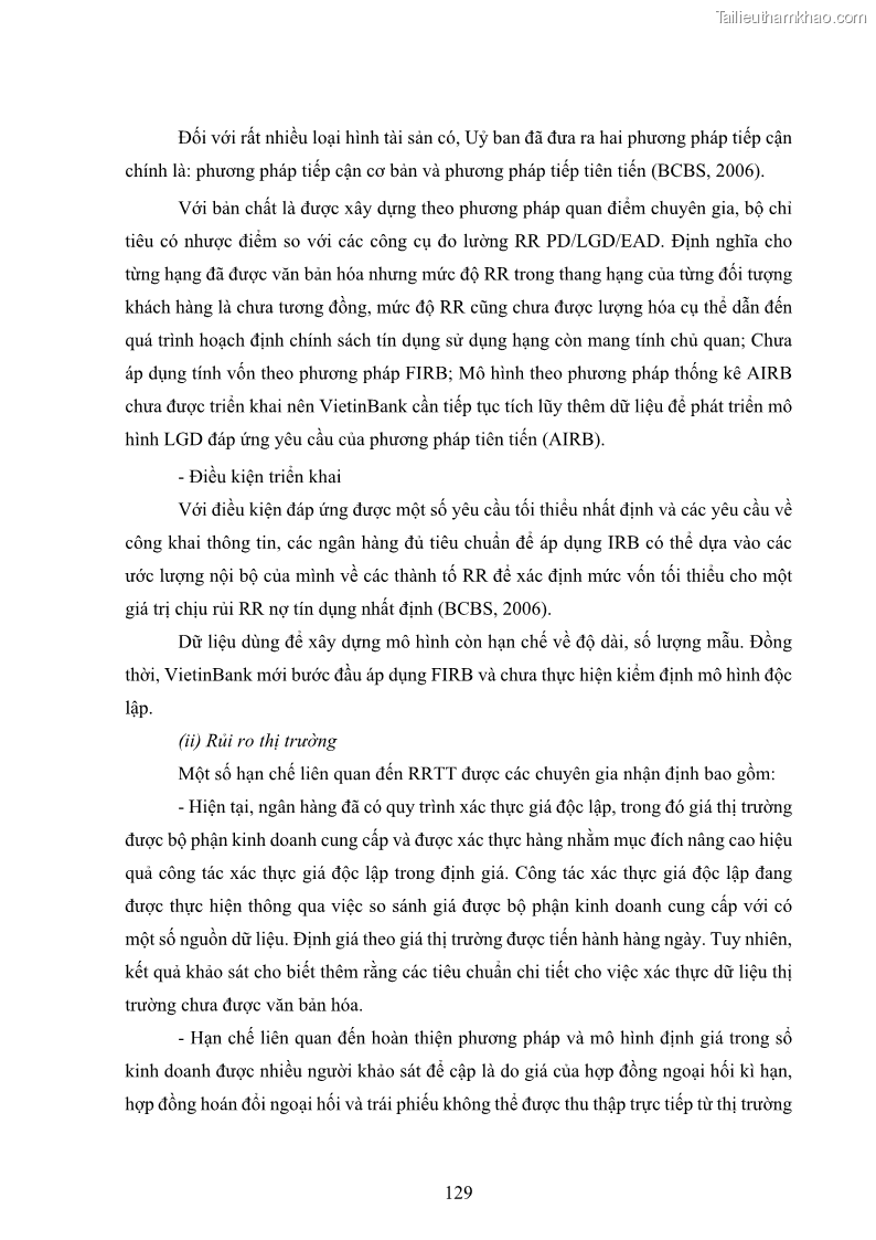 Luận án tiến sĩ kinh tế Khung đánh giá an toàn vốn nội bộ ICAAP của Ngân hàng Thương mại cổ phần Công thương Việt Nam - 12 Trang 140