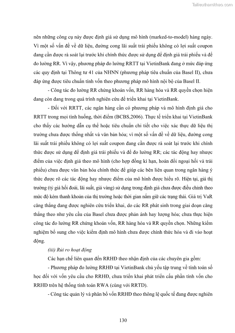 Luận án tiến sĩ kinh tế Khung đánh giá an toàn vốn nội bộ ICAAP của Ngân hàng Thương mại cổ phần Công thương Việt Nam - 12 Trang 141