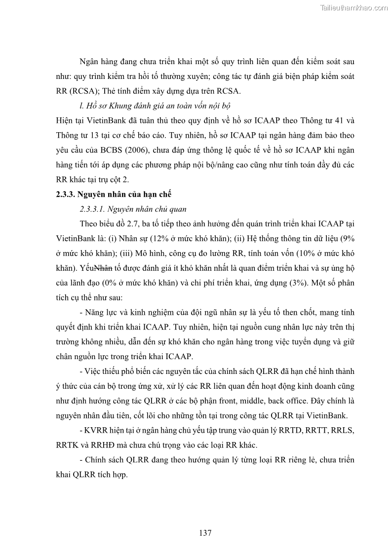 Luận án tiến sĩ kinh tế Khung đánh giá an toàn vốn nội bộ ICAAP của Ngân hàng Thương mại cổ phần Công thương Việt Nam - 13 Trang 148