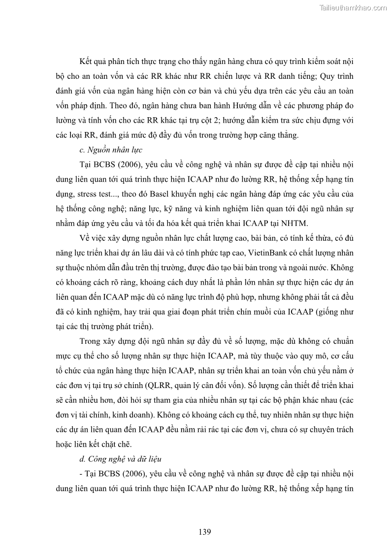 Luận án tiến sĩ kinh tế Khung đánh giá an toàn vốn nội bộ ICAAP của Ngân hàng Thương mại cổ phần Công thương Việt Nam - 13 Trang 150