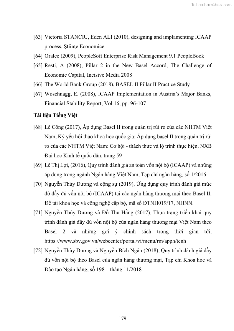 Luận án tiến sĩ kinh tế Khung đánh giá an toàn vốn nội bộ ICAAP của Ngân hàng Thương mại cổ phần Công thương Việt Nam - 16 Trang 190