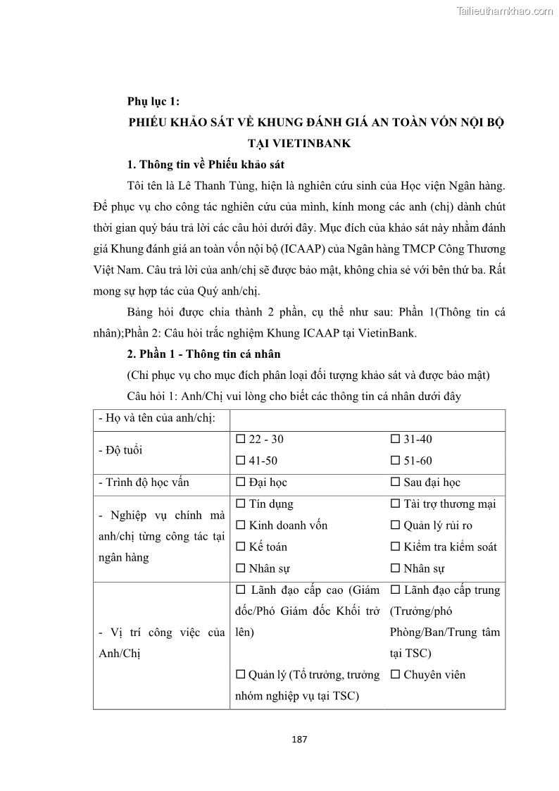 Luận án tiến sĩ kinh tế Khung đánh giá an toàn vốn nội bộ ICAAP của Ngân hàng Thương mại cổ phần Công thương Việt Nam - 16 Trang 192