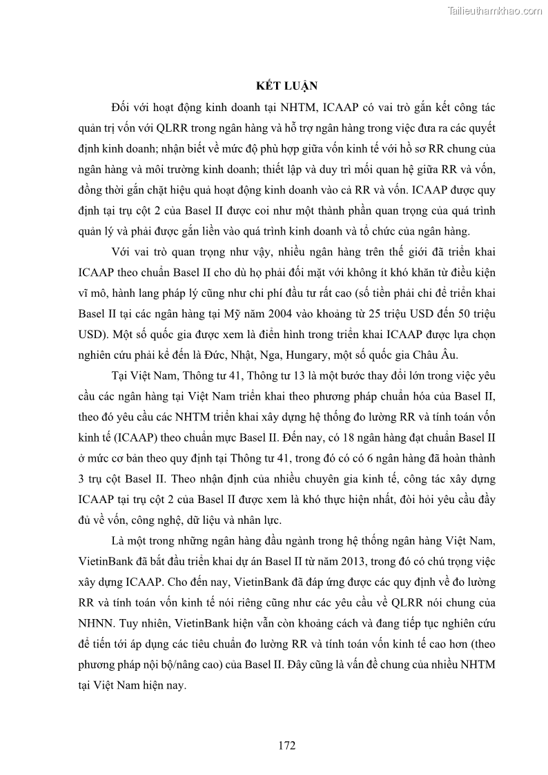 Luận án tiến sĩ kinh tế Khung đánh giá an toàn vốn nội bộ ICAAP của Ngân hàng Thương mại cổ phần Công thương Việt Nam - 16 Trang 183