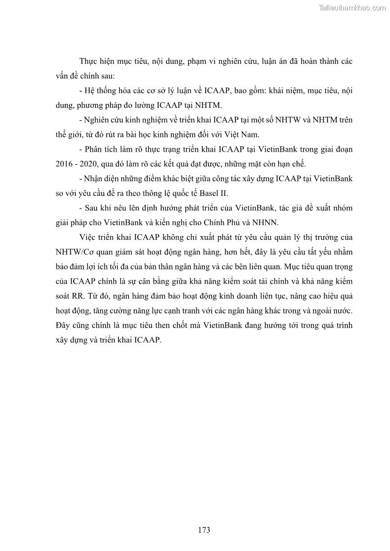 Luận án tiến sĩ kinh tế Khung đánh giá an toàn vốn nội bộ ICAAP của Ngân hàng Thương mại cổ phần Công thương Việt Nam - 16 Trang 184