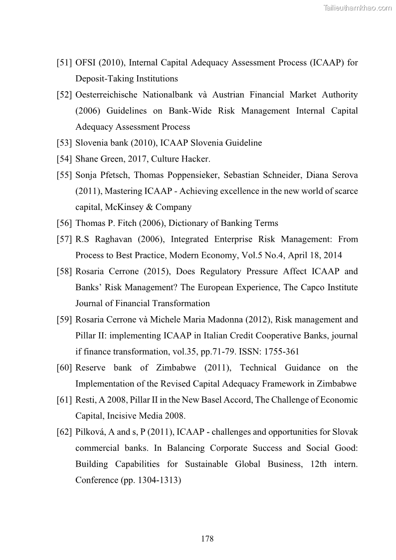 Luận án tiến sĩ kinh tế Khung đánh giá an toàn vốn nội bộ ICAAP của Ngân hàng Thương mại cổ phần Công thương Việt Nam - 16 Trang 189