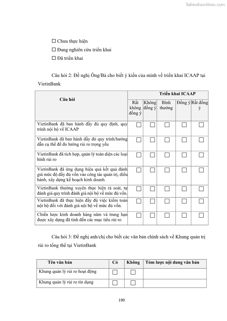Luận án tiến sĩ kinh tế Khung đánh giá an toàn vốn nội bộ ICAAP của Ngân hàng Thương mại cổ phần Công thương Việt Nam - 17 Trang 195