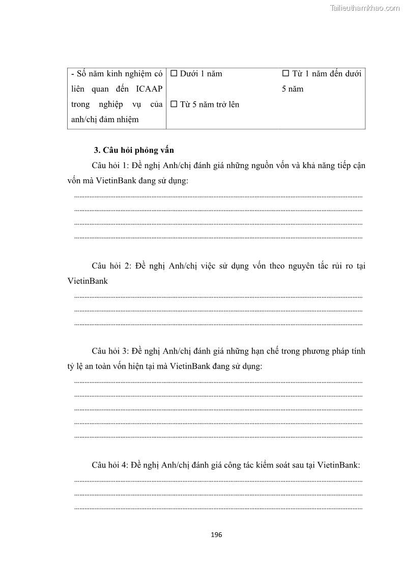 Luận án tiến sĩ kinh tế Khung đánh giá an toàn vốn nội bộ ICAAP của Ngân hàng Thương mại cổ phần Công thương Việt Nam - 17 Trang 201