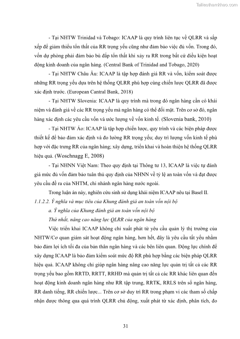 Luận án tiến sĩ kinh tế Khung đánh giá an toàn vốn nội bộ ICAAP của Ngân hàng Thương mại cổ phần Công thương Việt Nam - 4 Trang 42