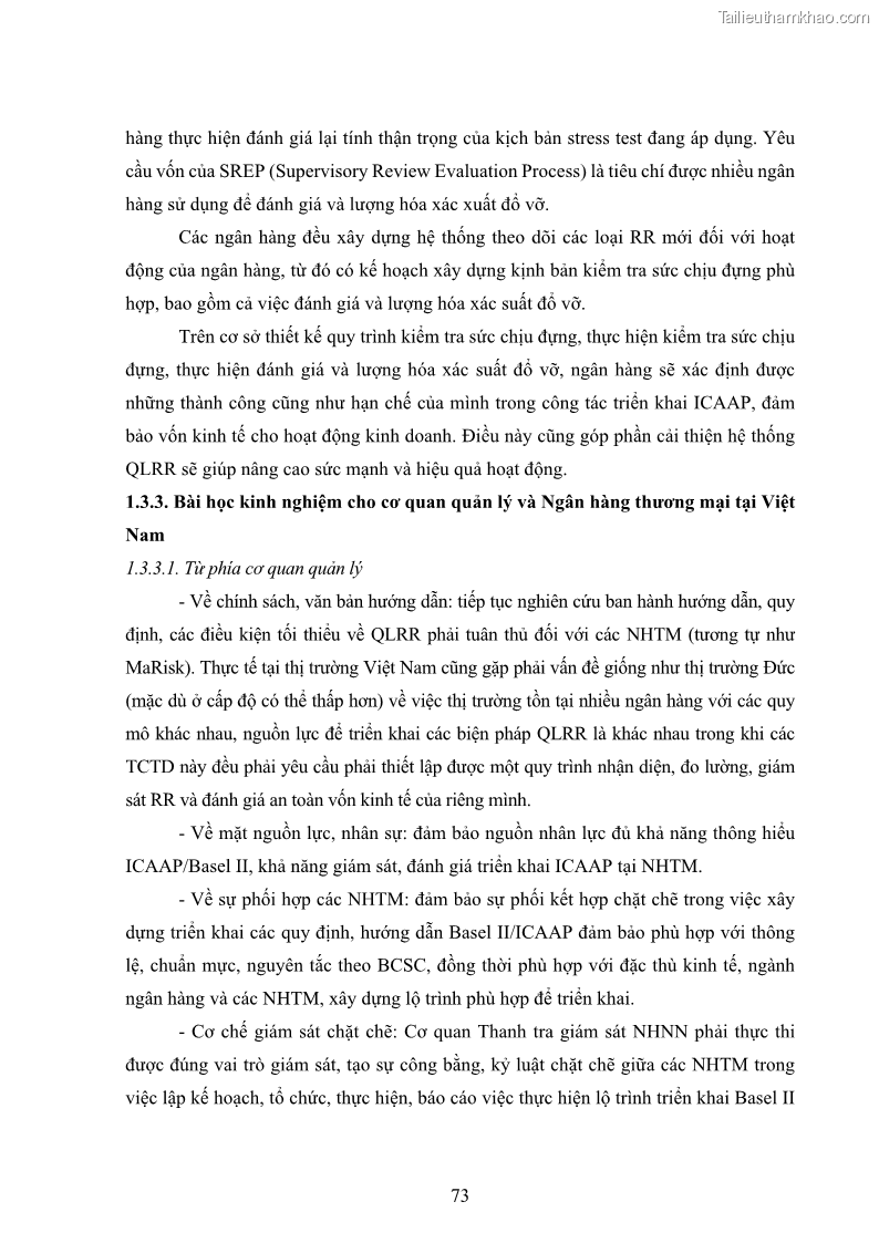 Luận án tiến sĩ kinh tế Khung đánh giá an toàn vốn nội bộ ICAAP của Ngân hàng Thương mại cổ phần Công thương Việt Nam - 7 Trang 84