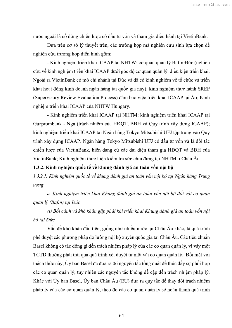 Luận án tiến sĩ kinh tế Khung đánh giá an toàn vốn nội bộ ICAAP của Ngân hàng Thương mại cổ phần Công thương Việt Nam - 7 Trang 75