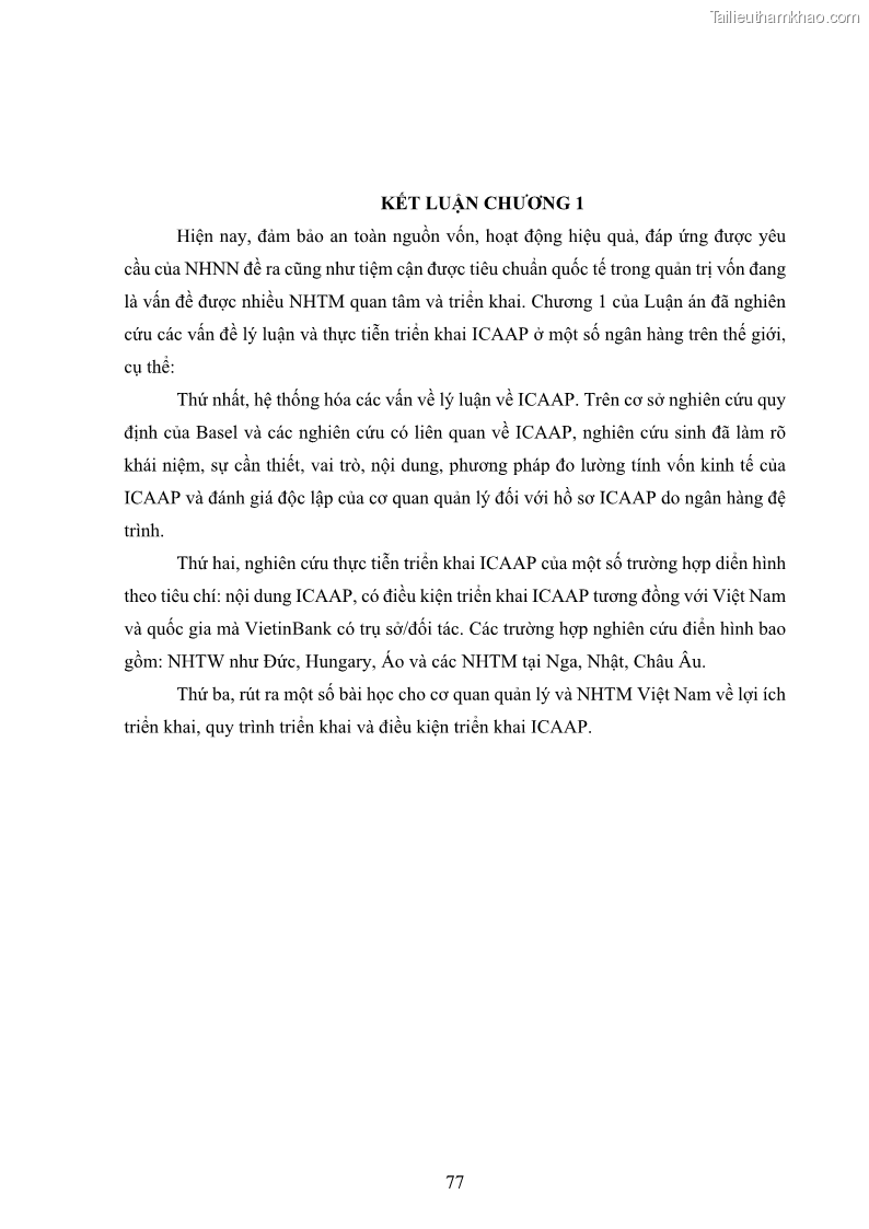 Luận án tiến sĩ kinh tế Khung đánh giá an toàn vốn nội bộ ICAAP của Ngân hàng Thương mại cổ phần Công thương Việt Nam - 8 Trang 88