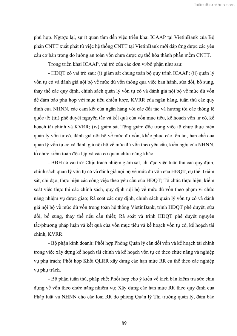 Luận án tiến sĩ kinh tế Khung đánh giá an toàn vốn nội bộ ICAAP của Ngân hàng Thương mại cổ phần Công thương Việt Nam - 9 Trang 100