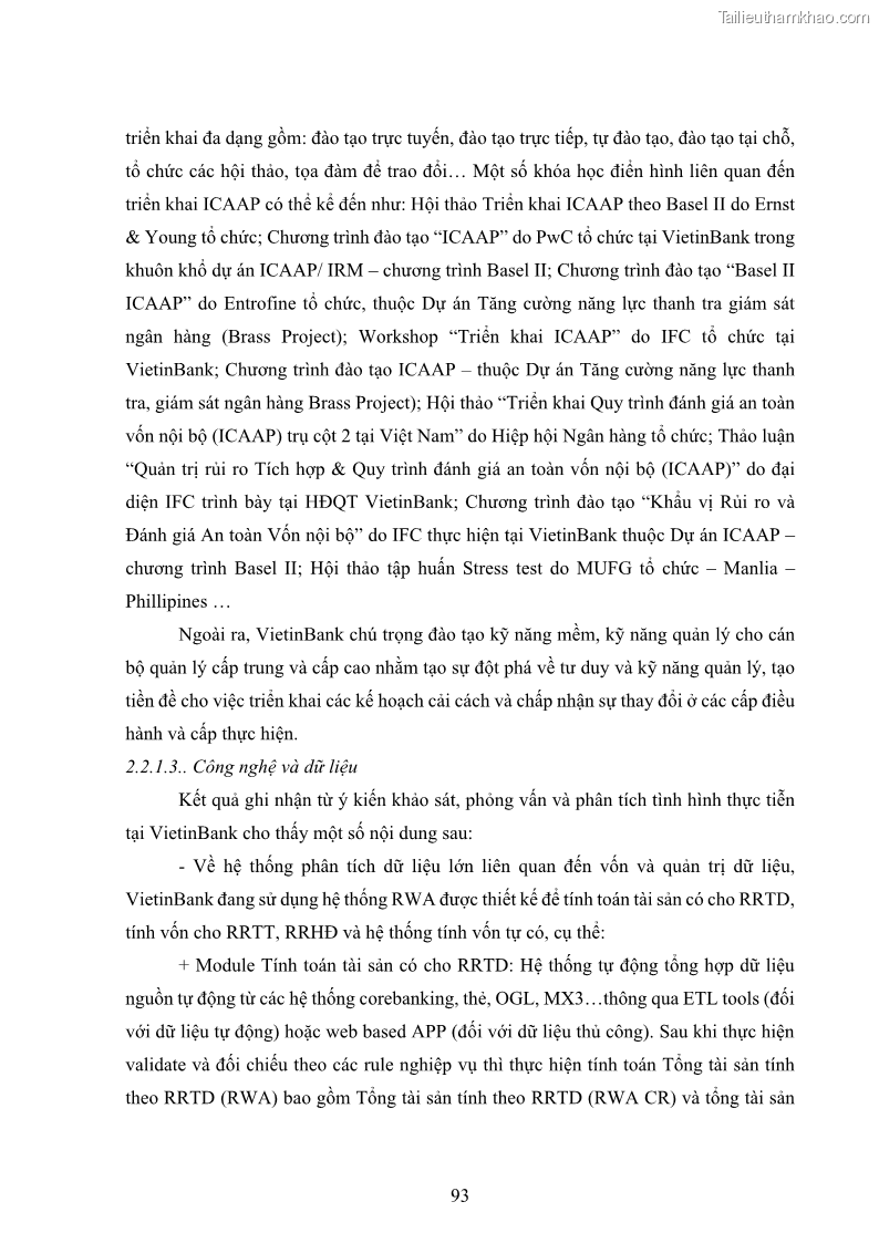 Luận án tiến sĩ kinh tế Khung đánh giá an toàn vốn nội bộ ICAAP của Ngân hàng Thương mại cổ phần Công thương Việt Nam - 9 Trang 104
