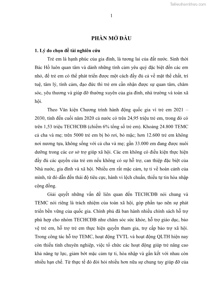 Luận văn thạc sĩ công tác xã hội Công tác xã hội cá nhân trong trợ giúp trẻ em mồ côi tại Làng trẻ em SOS Hà Nội - 1 Trang 11