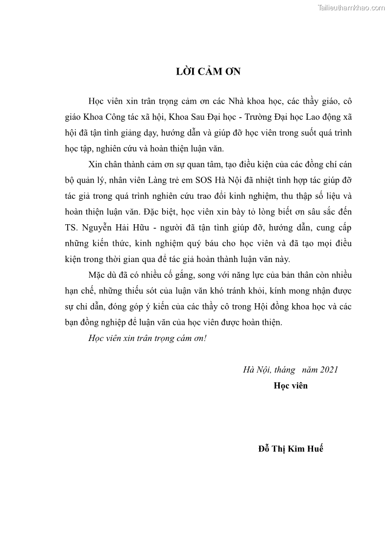 Luận văn thạc sĩ công tác xã hội Công tác xã hội cá nhân trong trợ giúp trẻ em mồ côi tại Làng trẻ em SOS Hà Nội - 1 Trang 4