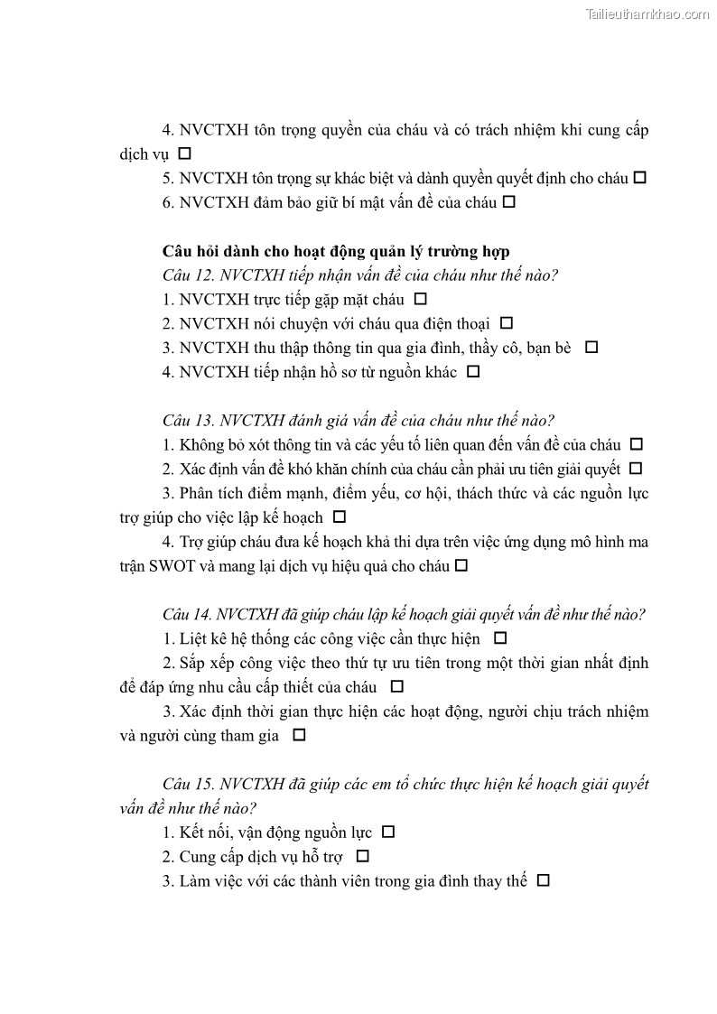 Luận văn thạc sĩ công tác xã hội Công tác xã hội cá nhân trong trợ giúp trẻ em mồ côi tại Làng trẻ em SOS Hà Nội - 10 Trang 118