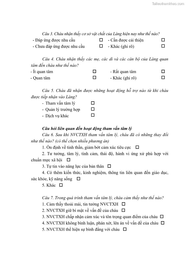 Luận văn thạc sĩ công tác xã hội Công tác xã hội cá nhân trong trợ giúp trẻ em mồ côi tại Làng trẻ em SOS Hà Nội - 10 Trang 116