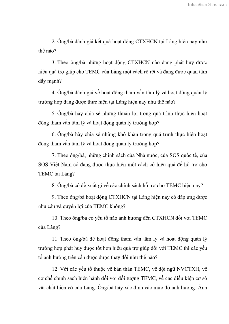 Luận văn thạc sĩ công tác xã hội Công tác xã hội cá nhân trong trợ giúp trẻ em mồ côi tại Làng trẻ em SOS Hà Nội - 11 Trang 124
