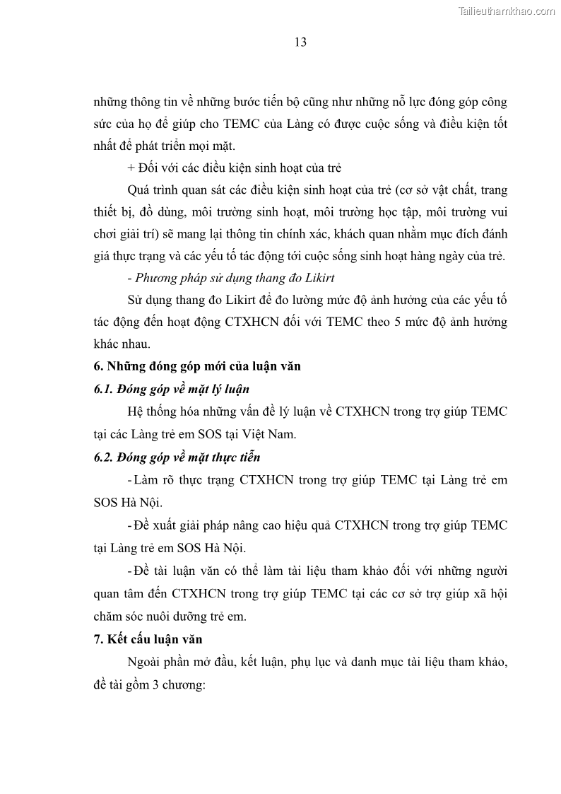 Luận văn thạc sĩ công tác xã hội Công tác xã hội cá nhân trong trợ giúp trẻ em mồ côi tại Làng trẻ em SOS Hà Nội - 2 Trang 23