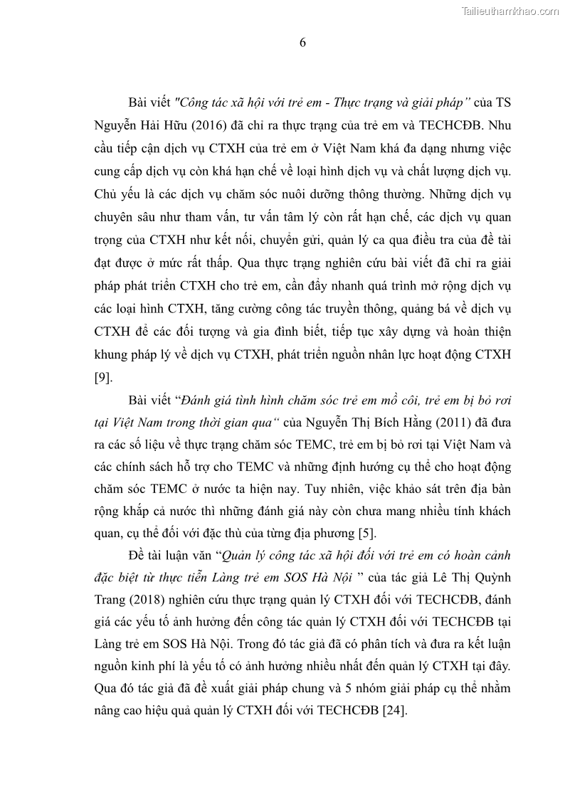 Luận văn thạc sĩ công tác xã hội Công tác xã hội cá nhân trong trợ giúp trẻ em mồ côi tại Làng trẻ em SOS Hà Nội - 2 Trang 16
