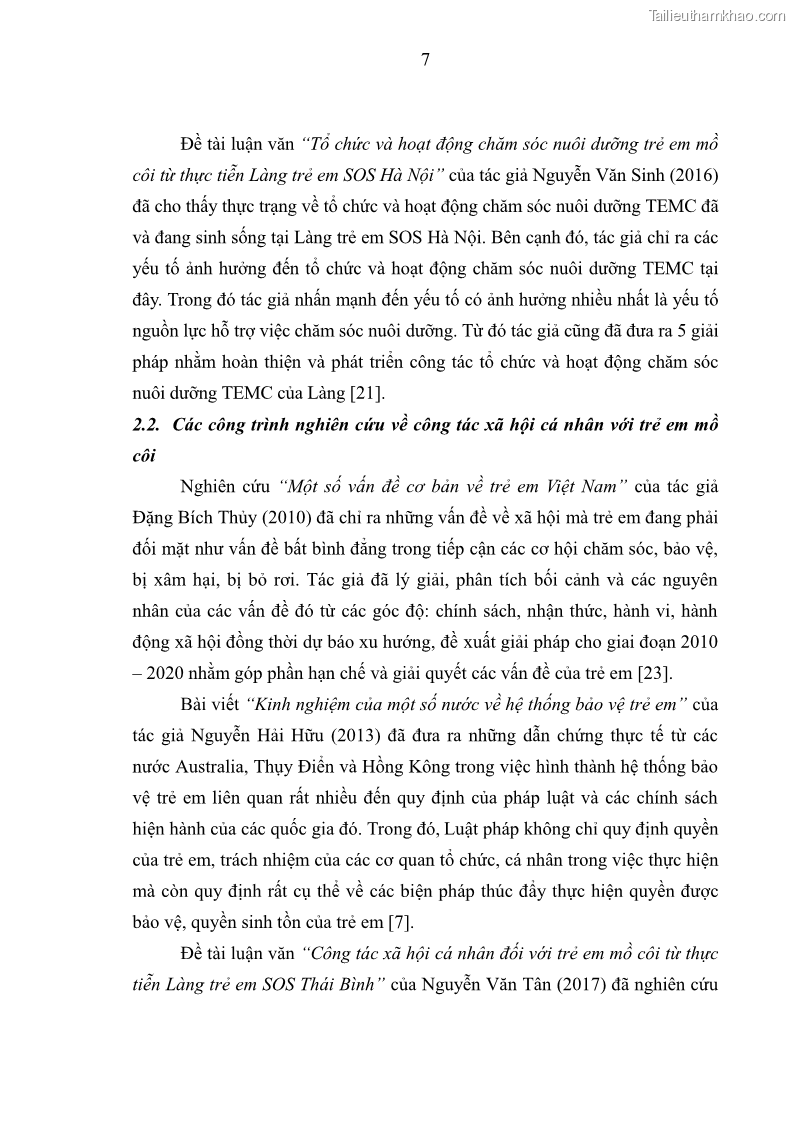 Luận văn thạc sĩ công tác xã hội Công tác xã hội cá nhân trong trợ giúp trẻ em mồ côi tại Làng trẻ em SOS Hà Nội - 2 Trang 17