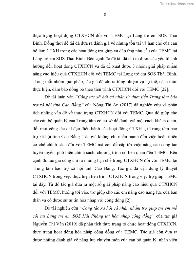 Luận văn thạc sĩ công tác xã hội Công tác xã hội cá nhân trong trợ giúp trẻ em mồ côi tại Làng trẻ em SOS Hà Nội - 2 Trang 18
