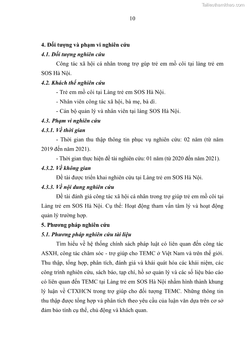 Luận văn thạc sĩ công tác xã hội Công tác xã hội cá nhân trong trợ giúp trẻ em mồ côi tại Làng trẻ em SOS Hà Nội - 2 Trang 20