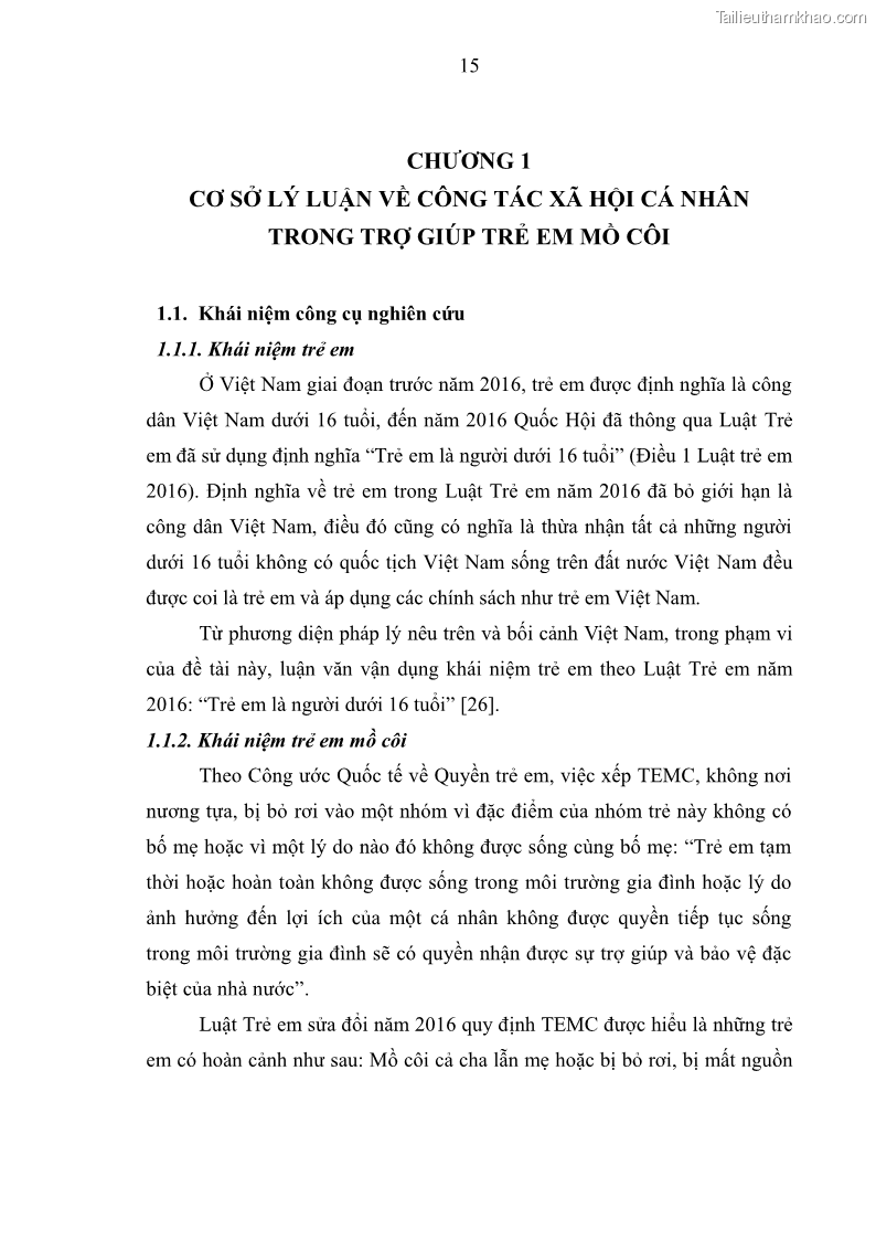 Luận văn thạc sĩ công tác xã hội Công tác xã hội cá nhân trong trợ giúp trẻ em mồ côi tại Làng trẻ em SOS Hà Nội - 3 Trang 25