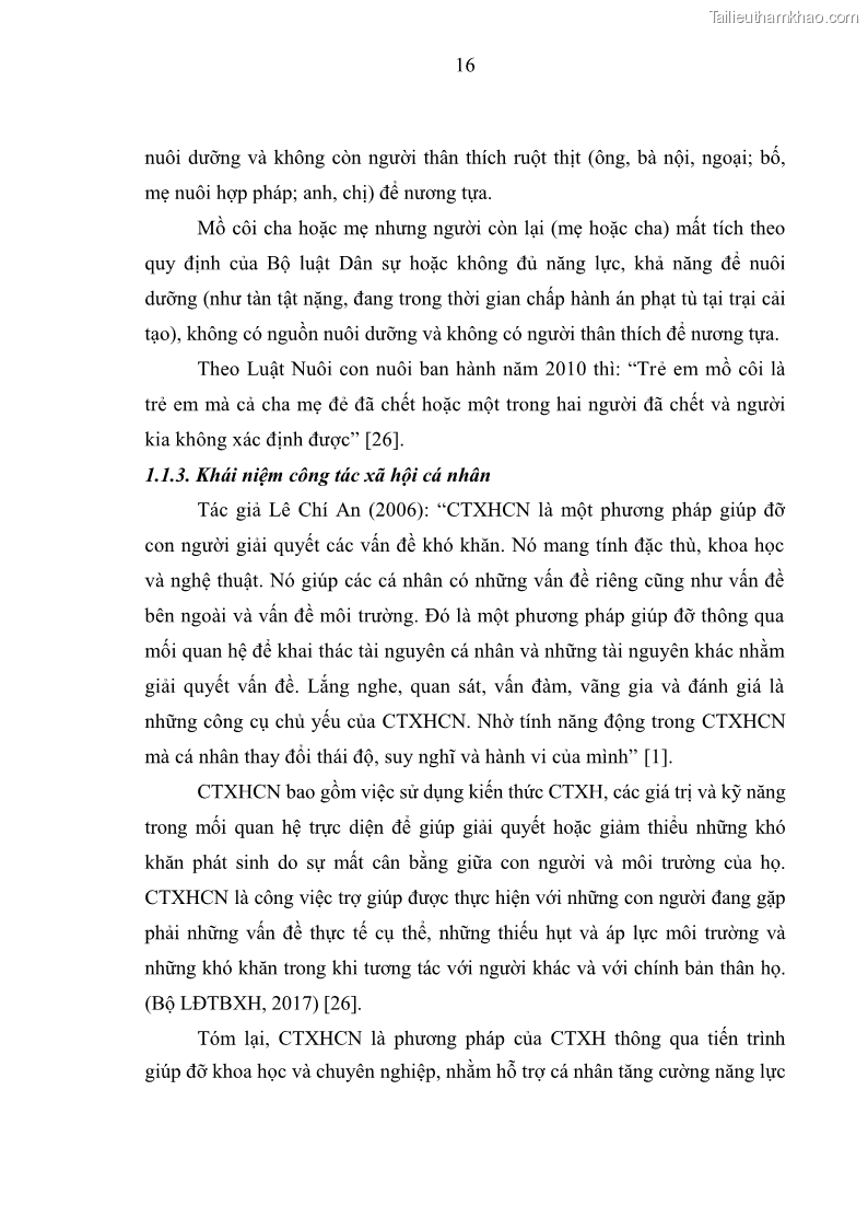 Luận văn thạc sĩ công tác xã hội Công tác xã hội cá nhân trong trợ giúp trẻ em mồ côi tại Làng trẻ em SOS Hà Nội - 3 Trang 26