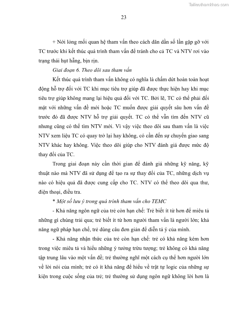 Luận văn thạc sĩ công tác xã hội Công tác xã hội cá nhân trong trợ giúp trẻ em mồ côi tại Làng trẻ em SOS Hà Nội - 3 Trang 33