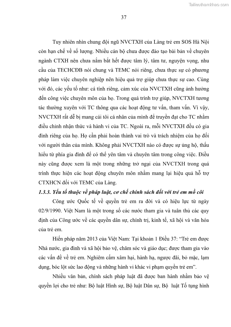 Luận văn thạc sĩ công tác xã hội Công tác xã hội cá nhân trong trợ giúp trẻ em mồ côi tại Làng trẻ em SOS Hà Nội - 4 Trang 47
