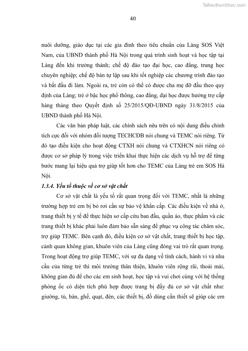 Luận văn thạc sĩ công tác xã hội Công tác xã hội cá nhân trong trợ giúp trẻ em mồ côi tại Làng trẻ em SOS Hà Nội - 5 Trang 50