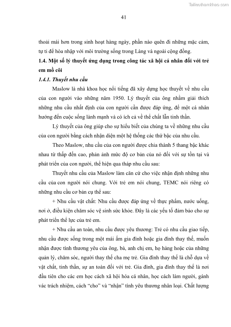 Luận văn thạc sĩ công tác xã hội Công tác xã hội cá nhân trong trợ giúp trẻ em mồ côi tại Làng trẻ em SOS Hà Nội - 5 Trang 51