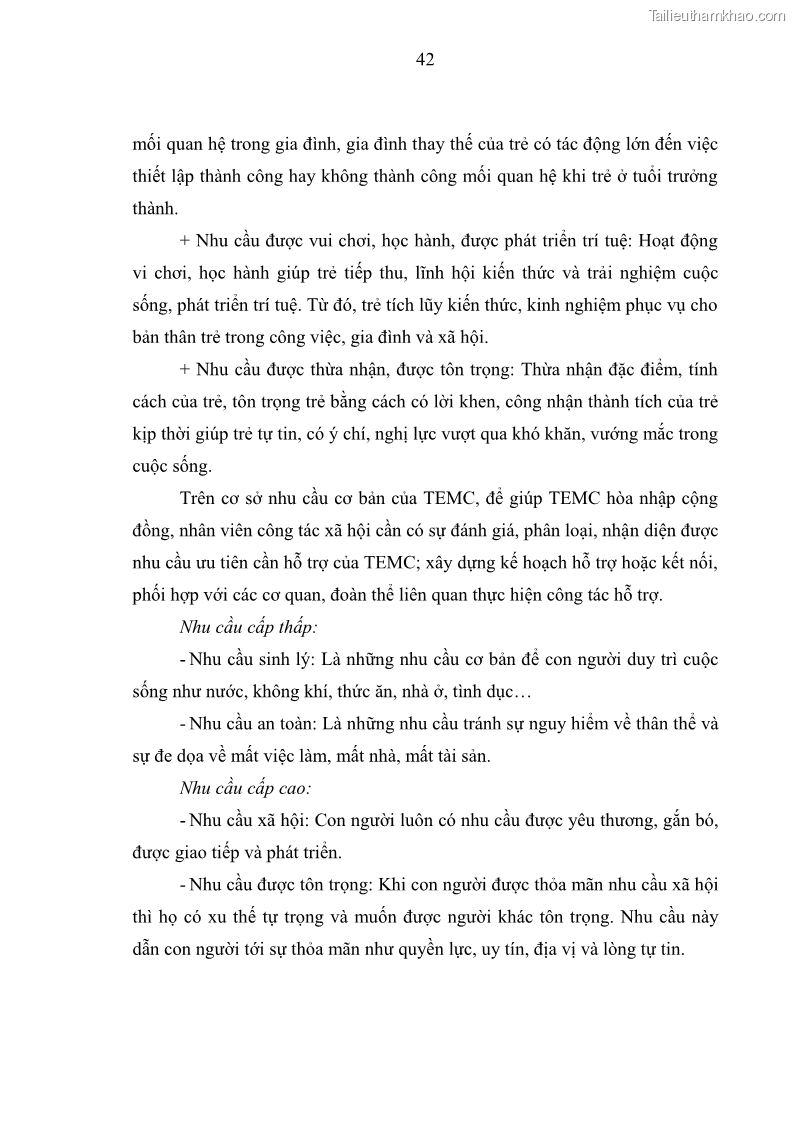 Luận văn thạc sĩ công tác xã hội Công tác xã hội cá nhân trong trợ giúp trẻ em mồ côi tại Làng trẻ em SOS Hà Nội - 5 Trang 52
