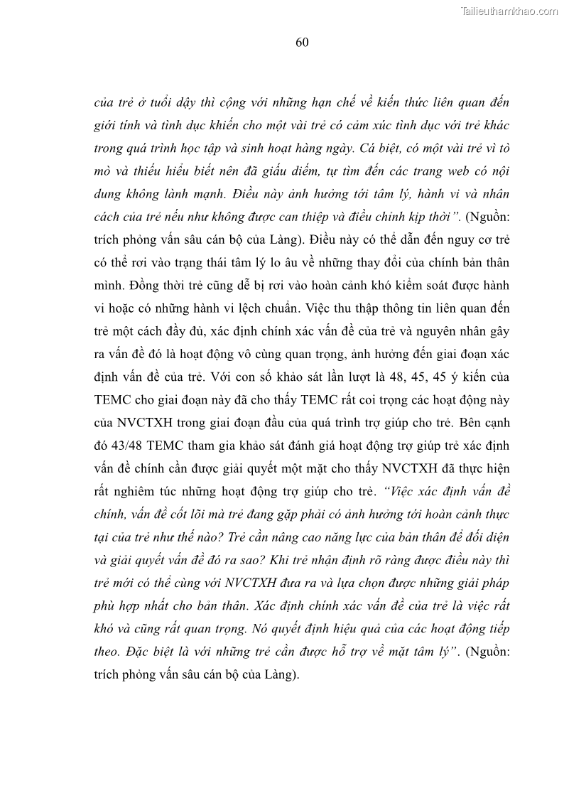 Luận văn thạc sĩ công tác xã hội Công tác xã hội cá nhân trong trợ giúp trẻ em mồ côi tại Làng trẻ em SOS Hà Nội - 6 Trang 70