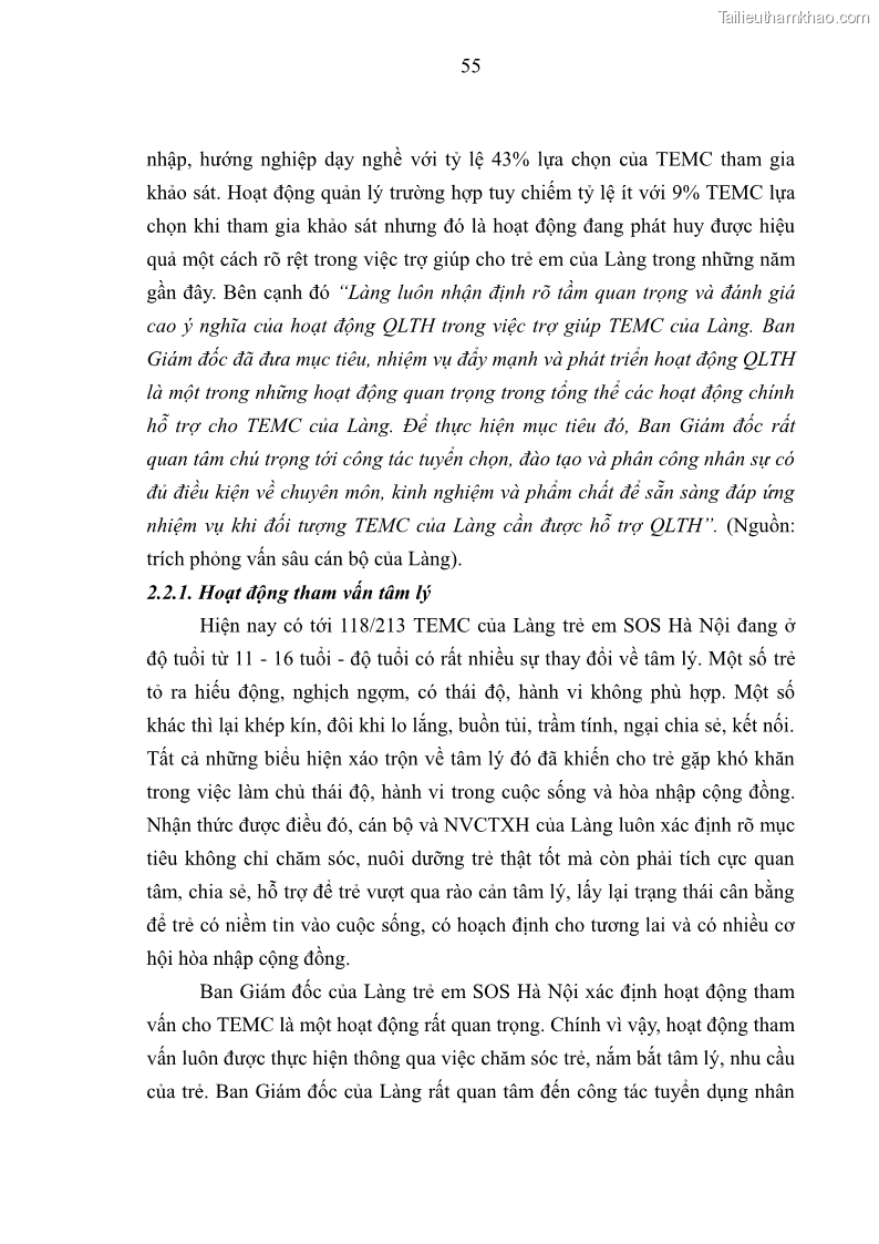 Luận văn thạc sĩ công tác xã hội Công tác xã hội cá nhân trong trợ giúp trẻ em mồ côi tại Làng trẻ em SOS Hà Nội - 6 Trang 65