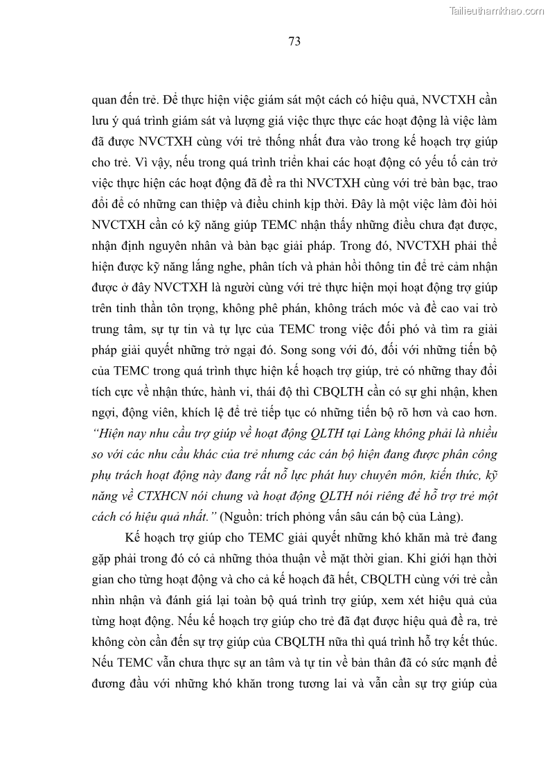 Luận văn thạc sĩ công tác xã hội Công tác xã hội cá nhân trong trợ giúp trẻ em mồ côi tại Làng trẻ em SOS Hà Nội - 7 Trang 83