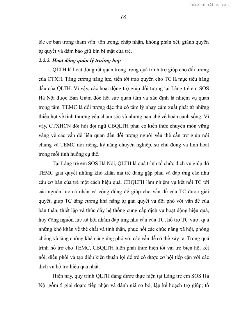 Luận văn thạc sĩ công tác xã hội Công tác xã hội cá nhân trong trợ giúp trẻ em mồ côi tại Làng trẻ em SOS Hà Nội - 7 Trang 75