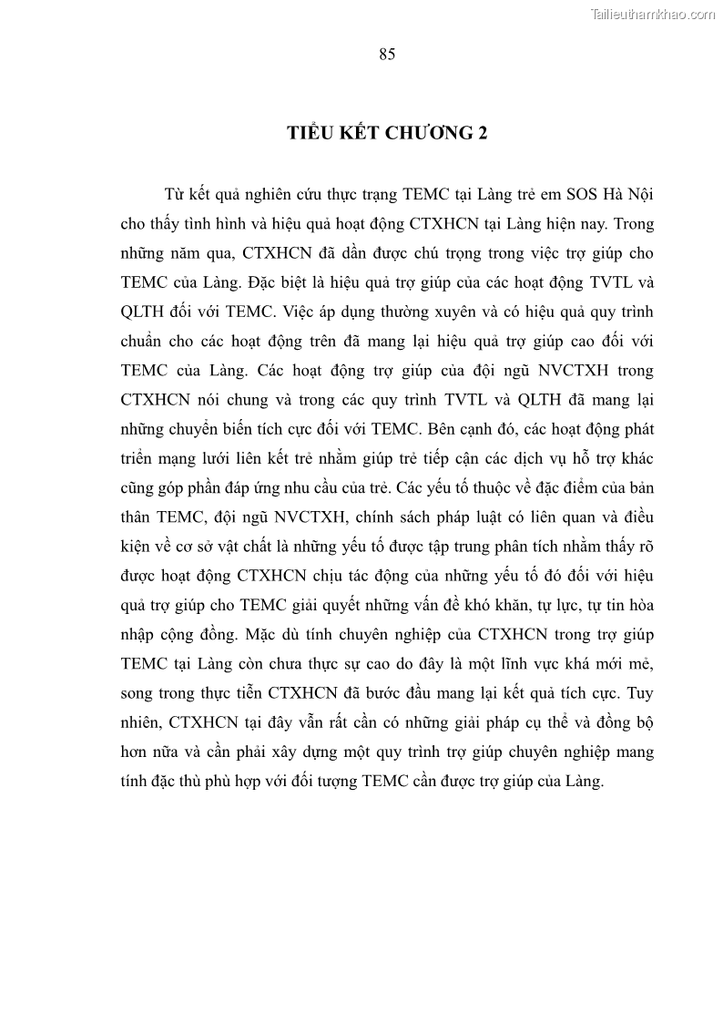 Luận văn thạc sĩ công tác xã hội Công tác xã hội cá nhân trong trợ giúp trẻ em mồ côi tại Làng trẻ em SOS Hà Nội - 8 Trang 95