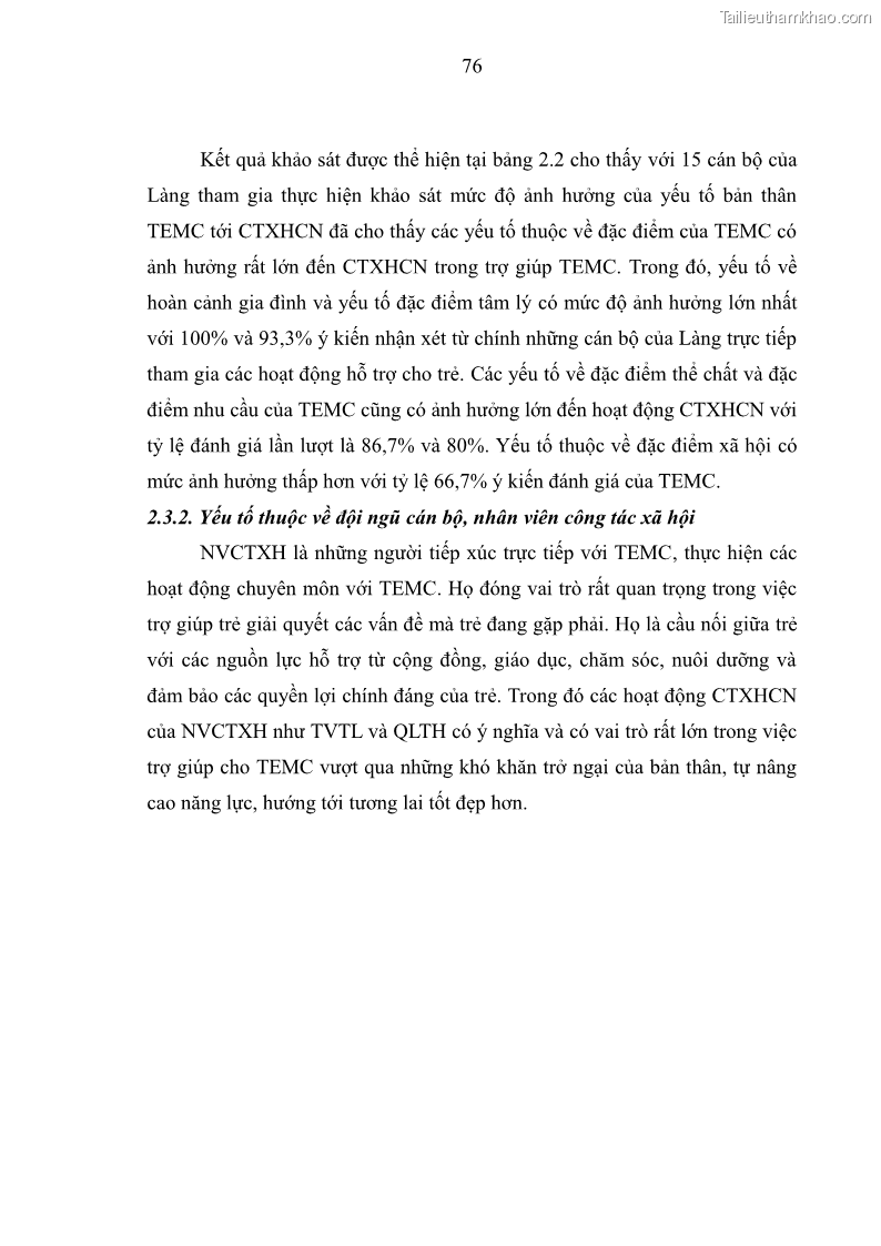 Luận văn thạc sĩ công tác xã hội Công tác xã hội cá nhân trong trợ giúp trẻ em mồ côi tại Làng trẻ em SOS Hà Nội - 8 Trang 86