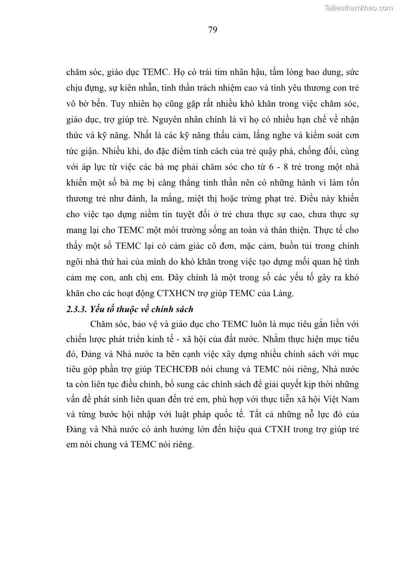 Luận văn thạc sĩ công tác xã hội Công tác xã hội cá nhân trong trợ giúp trẻ em mồ côi tại Làng trẻ em SOS Hà Nội - 8 Trang 89