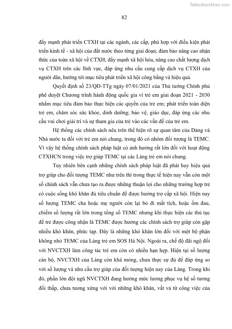 Luận văn thạc sĩ công tác xã hội Công tác xã hội cá nhân trong trợ giúp trẻ em mồ côi tại Làng trẻ em SOS Hà Nội - 8 Trang 92